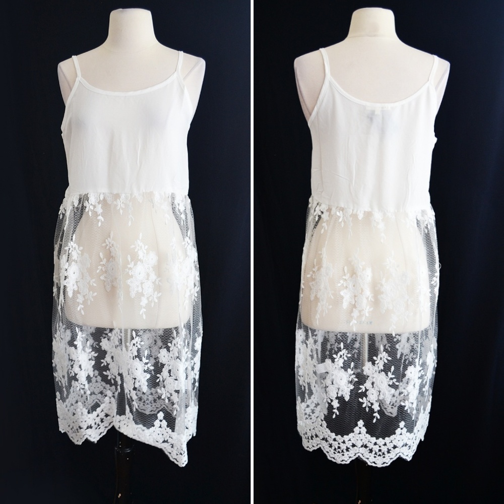 Sheer White Lace Layering Tank Dress Size Medium